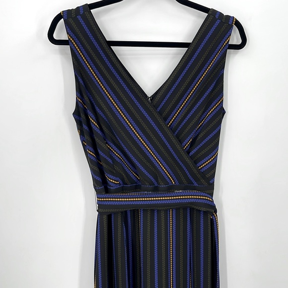 TAHARI Striped Sleeveless Midi Faux Wrap Dress - Picture 3 of 5
